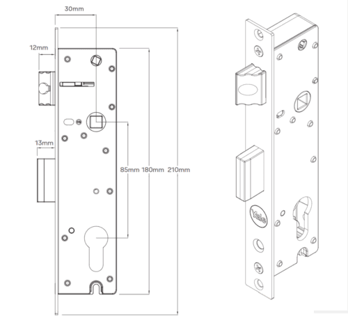 Yale Induro Mortice Lock - Dimensions